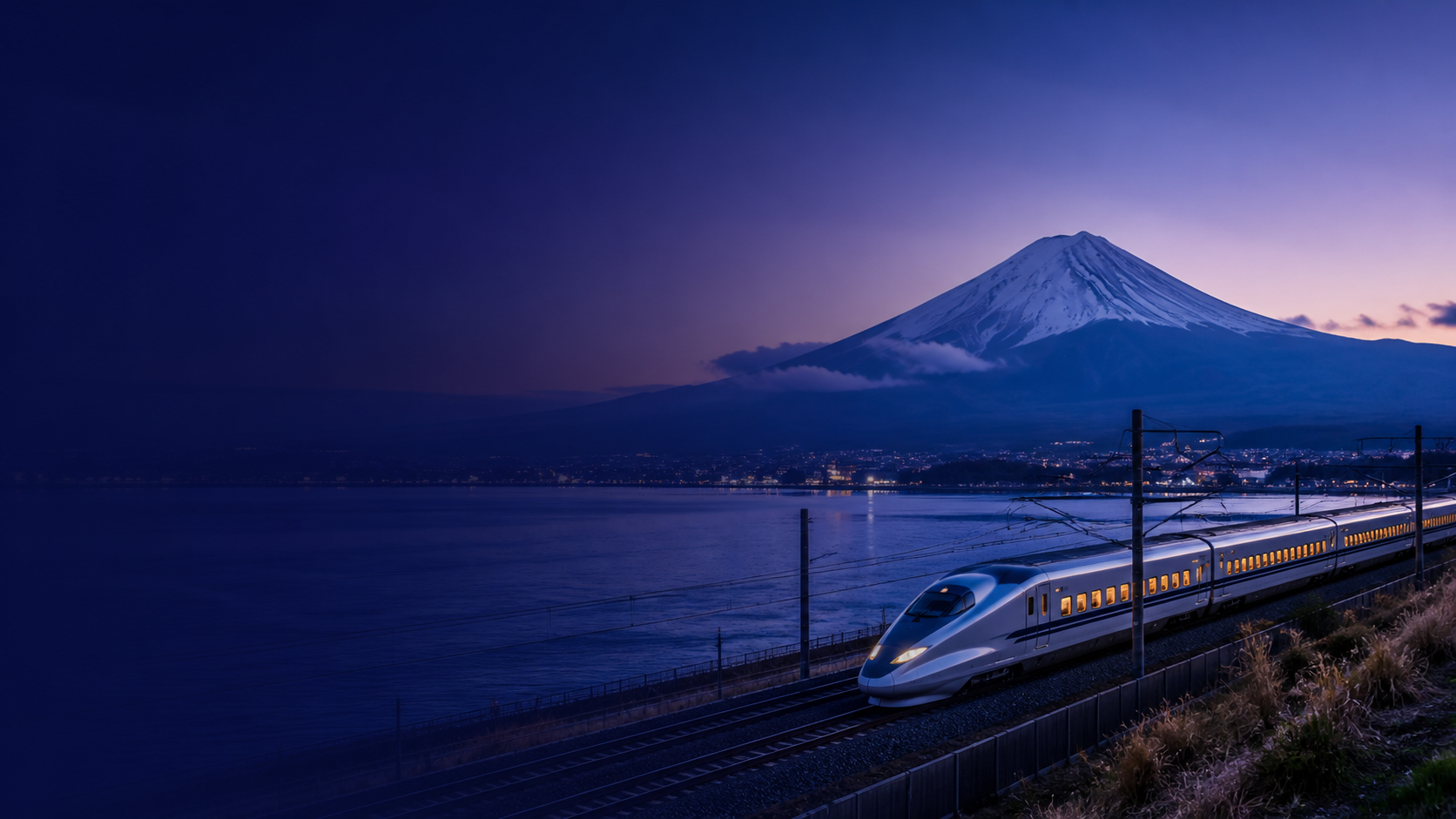 富士山與新幹線組成的日本旅遊畫面